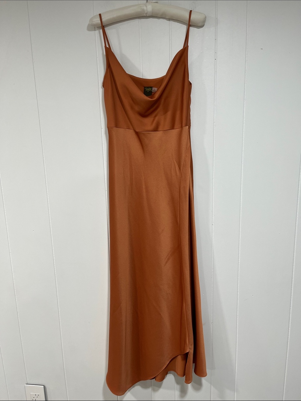 Taylor Pumpkin Bronze Satin Slip Maxi Dress Straps Empire Waist 4